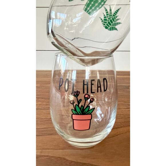 2 Funny Stemless Wine Glasses: Plant Lover Gift Set-What the Fucculent/Pot Head - Picture 6 of 8